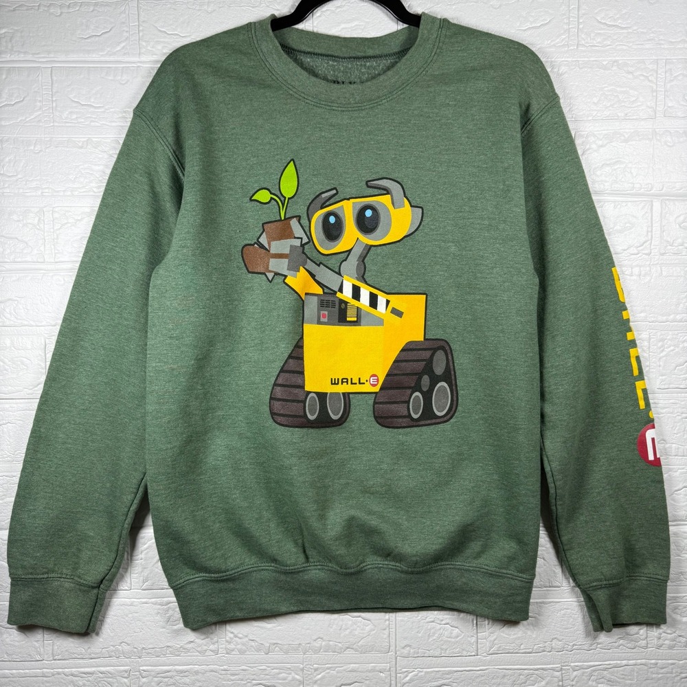 Pixar Wall-E Sweatshirt Unisex Small Green Graphic Disney Robot Movie Crewneck